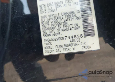 2019 Nissan Frontier Sl z USA, uszkodzony, nr VIN 1N6AD0EV0KN744858